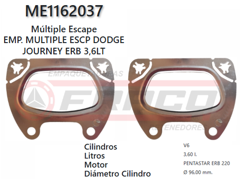 JUNTA DE ADMISION Y ESCAPE CHRYSLER DODGE JOURNEY/GCH ERB 220, 3.6L, 11/16  (2und)