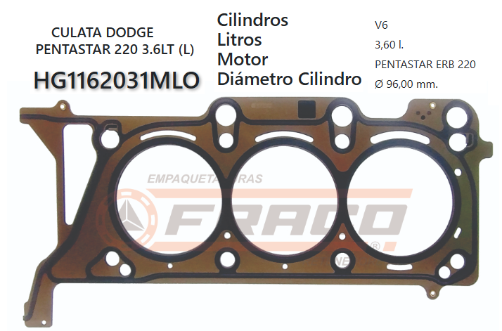 JUNTA DE CULATA CHRYSLER, DODGE, GRAND CHEROKEE 3.6L 16/22 (IZQ)