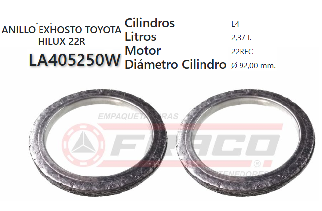JUNTA DE MUFFLER TOYOTA 3Y/4Y, 2S, 22R.