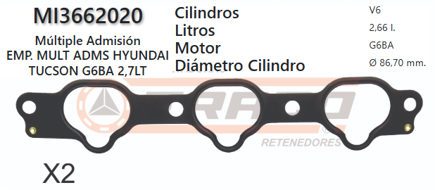 JUNTA DE ADMISION HYUNDAY / KIA SANTA FE, TUCSON, SONATA 6GBA 2.7L, 98