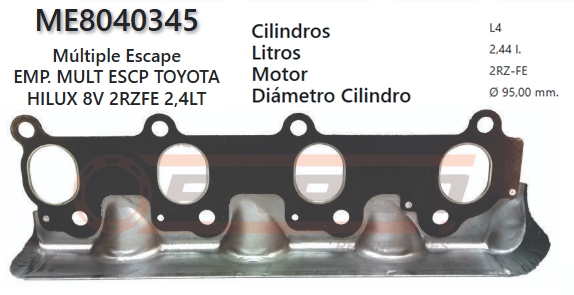 JUNTA DE ESCAPE. TOYOTA HI LUX, 2RZ-FE, 2.4L, 86/07