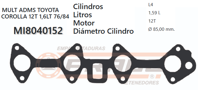 JUNTA DE ADMISION TOYOTA COROLLA 2/3T 72/82 12VAL
