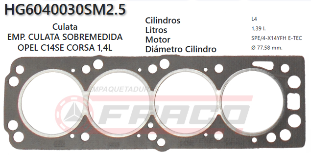 JUNTA DE CULATA OPEL CORSA 1.4L C14SE/NZ 88/97