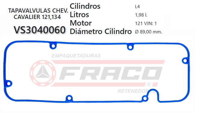 JUNTA DE T/VALVULA CHEVROLET 121/134 OHV CAVALIER 90/97