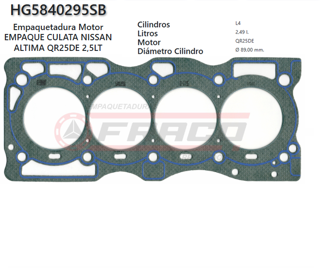 JUNTA DE CULATA NISSAN ROUGE / ALTIMA QR25DE 2.5L 07/10