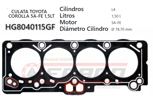 JUNTA DE CULATA TOYOTA COROLLA 5A-FE 16V 1.5 91UP