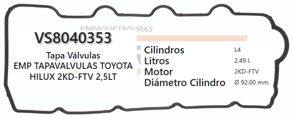 JUNTA DE T/VALVULA TOYOTA HILUX 1/2KD-FTV, 1KZ-TE 2.5L/3.0L, 05/08