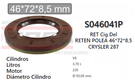 JUNTA DE RETENEDORA JEEP LIBERTY / GRAND CHEROKEE 3.7L (226) 02/07 (CIG.DEL.) 46*72*8.5