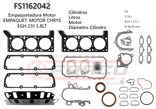 Junta de JUEGO JUNTAS CHRYSLER / DODGE CARAVAN, 231, 3.8L, 04/10