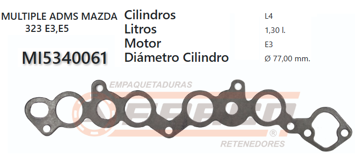 JUNTA DE ADMISION MAZDA FAMILIA E3/E5 1.3 83/UP