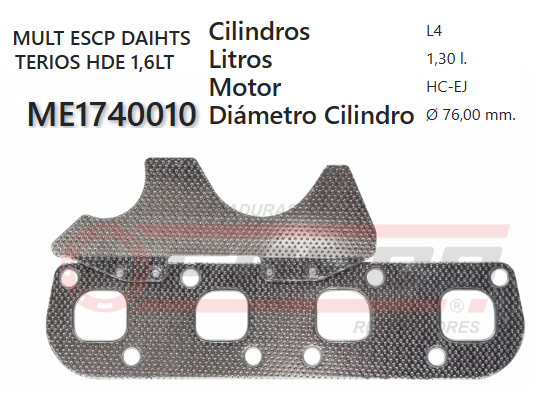 JUNTA DE ESCAPE. DAIHATSU CHARADE, TERIOS G200 1.3 98/UP