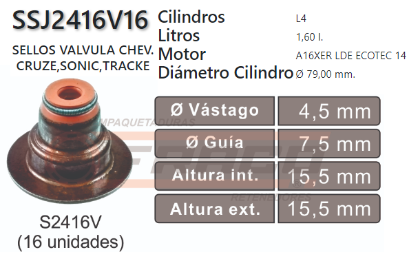 JUNTA DE SELLOS VALV RENAULT MEGANE, CLIO II, KANGOO, DUSTER (16UND)