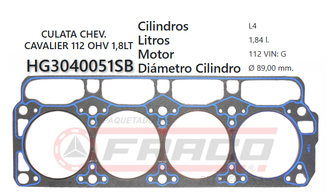 JUNTA DE CULATA CHEVROLET 112-121 OVh 1.8/ PONTIAC J-2000 1.9