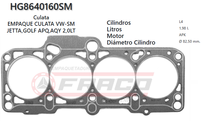 JUNTA DE CULATA VOLKSWAGEN BORA/GOLF/JETTA APk/AQY/AEG/AVH/AZG 2.0L 98/14 (2.0mm)