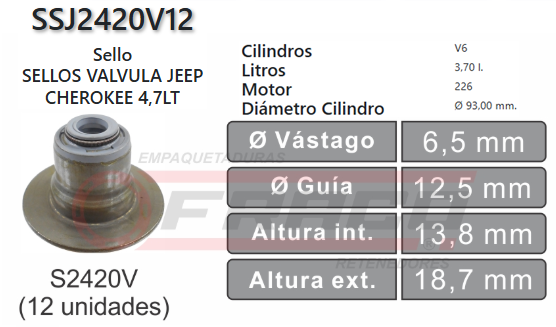 JUNTA DE SELLOS VALV AMC JEEP GRAND CHEROKEE 4.7L (287) 99/07 6.5*12.5*13.8*18.7