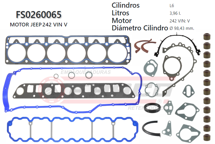 Junta de JUEGO JUNTAS JEEP CHEROKEE, GRAND CHEROKEE / WRANGLEER 242 3.9L 96/99