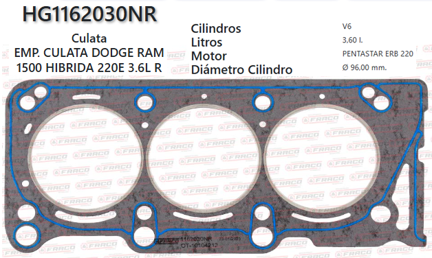 JUNTA DE CULATA CHRYSLER, DODGE, GRAND CHEROKEE 3.6L 16/22 (DER)
