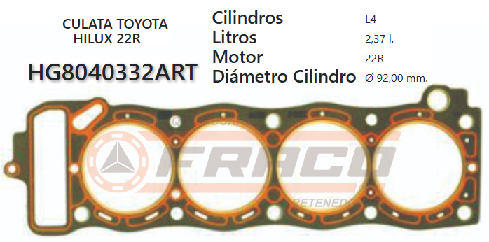JUNTA DE CULATA TOYOTA HILUX 22R 85/95 (A.R.T. GAS)