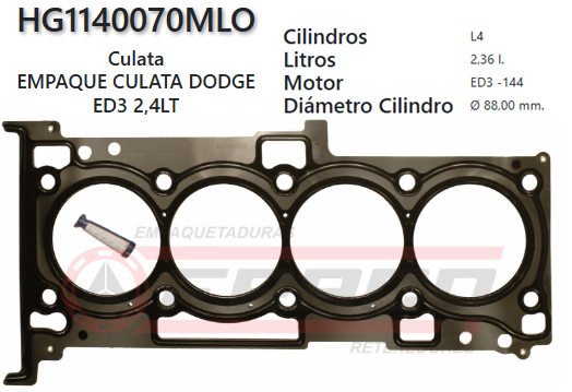 JUNTA DE CULATA CHRYSLER DODGE, PATRIOT, ED3, 2.4L, 07UP