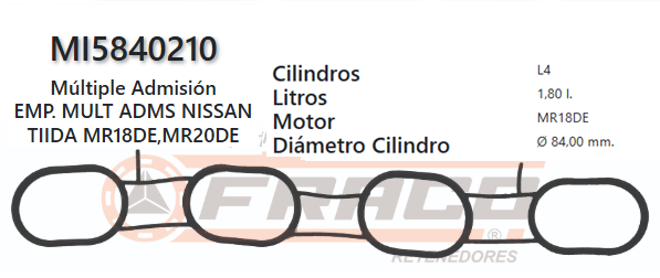 JUNTA DE ADMISION NISSAN TIIDA, CUBE, VERSA MR18DE 1.8 07/UP