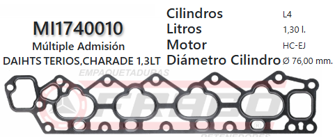JUNTA DE ADMISION DAIHATSU CHARADE, TERIOS G200 1.39 98/UP (MLO)