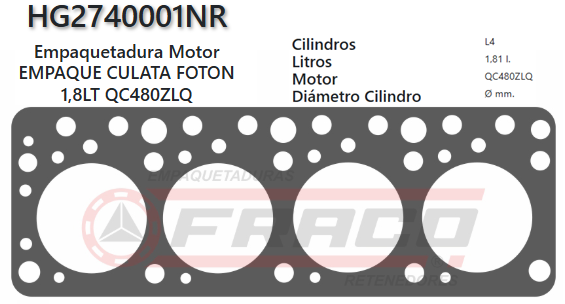 JUNTA DE CULATA FOTON TRUCK QC48OZLQ 1.8L