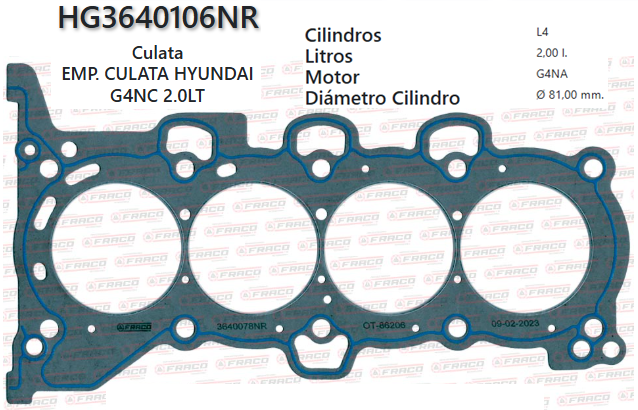 JUNTA DE CULATA HYUNDAI ELANTRA, G4NC, 2.0cc, 2011UP