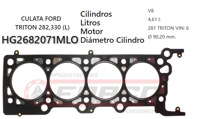JUNTA DE CULATA FORD F150/250, EXPEDITION, 281, 4.6L 87/03 (IZQ)