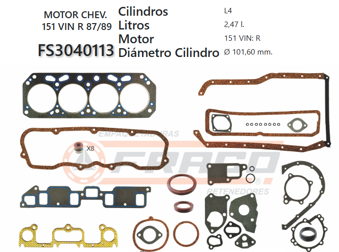 Junta de JUEGO JUNTAS CHEVROLET 151 VIN R 2.5 87/89 - ASTRO