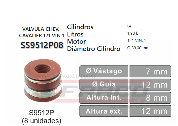 JUNTA DE SELLOS VALV CHEVROLET CAVALIER 121/134 (8 und)