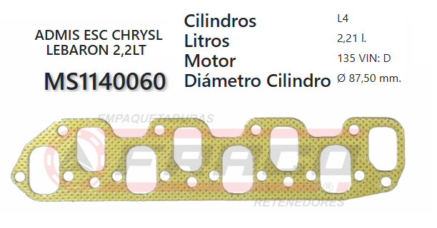 JUNTA DE ESCAPE. DODGE 2.2/2.5 81/95