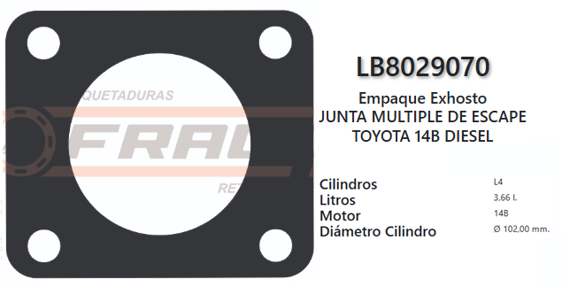 JUNTA DE TURBO TOYOTA 14B TURBO 16G/20G, MITSUBISHI 4G63, ADAPTER