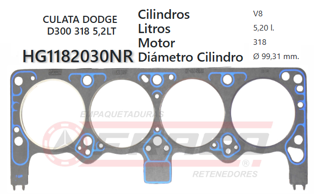 JUNTA DE CULATA DODGE 318LA 5200CC 67/91 D-300