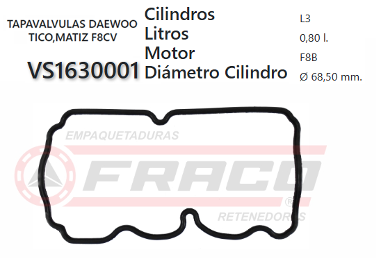 JUNTA DE T/VALVULA DAEWOO SPARK / MATIZ / TICO, F8CV, 800CC, 96/03