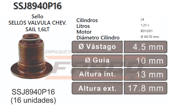 JUNTA DE SELLOS VALV CHEVROLET SPARK N200/N300 / SAIL - BD12D1/LCU 1.2/1.4L (16und