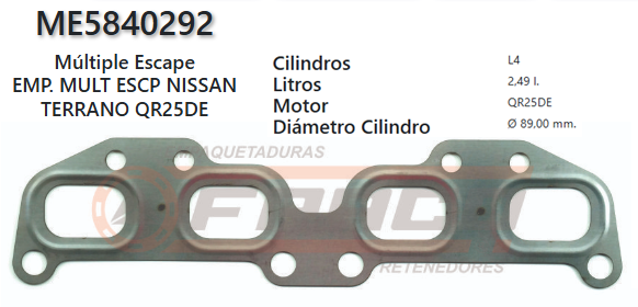 JUNTA DE ESCAPE. NISSAN FRONTIER QR25DE 2.5L 16V 05/UP