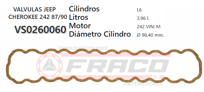 JUNTA DE T/VALVULA JEEP CHEROKEE 242 4.0L 87/88