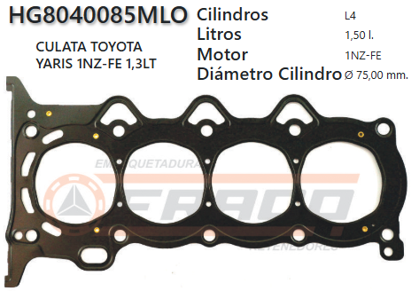 JUNTA DE CULATA TOYOTA COROLLA/YARIS 1/2NZ,00/UP