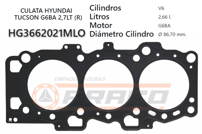 JUNTA DE CULATA HYUNDAI SANTAFE/TUCSON V6 G6BA 2.7 01/09 (DER)