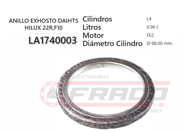 JUNTA DE MUFFLER TOYOTA 3Y/4Y, 2S, 22R.