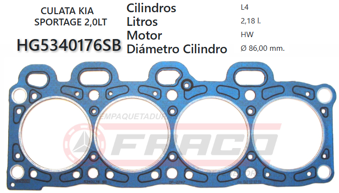 JUNTA DE CULATA KIA SPORTAGE FE 2.0L 16V 95UP