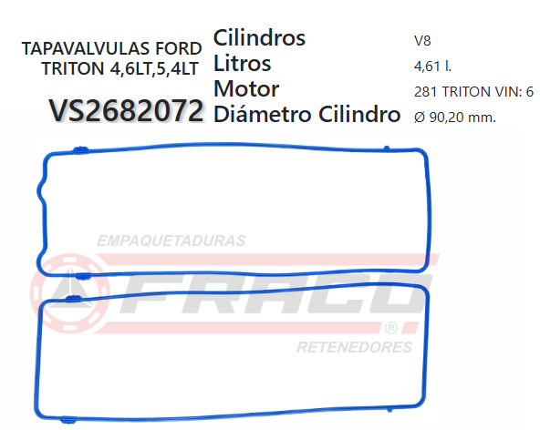 JUNTA DE T/VALVULA FORD 281MUSTANG, LINCOLN 4.6L 91/89 (Par)
