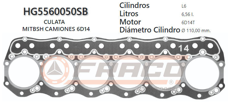 JUNTA DE CULATA MITSUBISHI CAMION 6D14T, 6.6L, 84/92 (110mm)