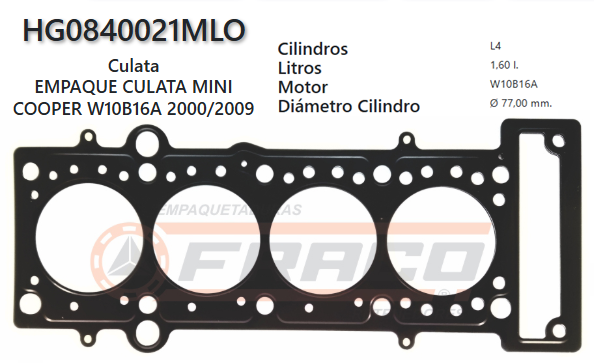 JUNTA DE CULATA MINI COOPER CABRIO JCW W10B16A SOHC 1.6L 00/09