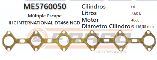 JUNTA DE ESCAPE. INTERNATIONAL DT466 NGD 7.6L 94/97