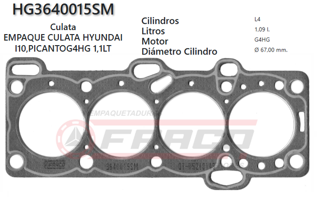 JUNTA DE CULATA HYUNDAI ATOS GETZ SANTRO G4HE/G4HG 1.1L 04/07 2.0MM