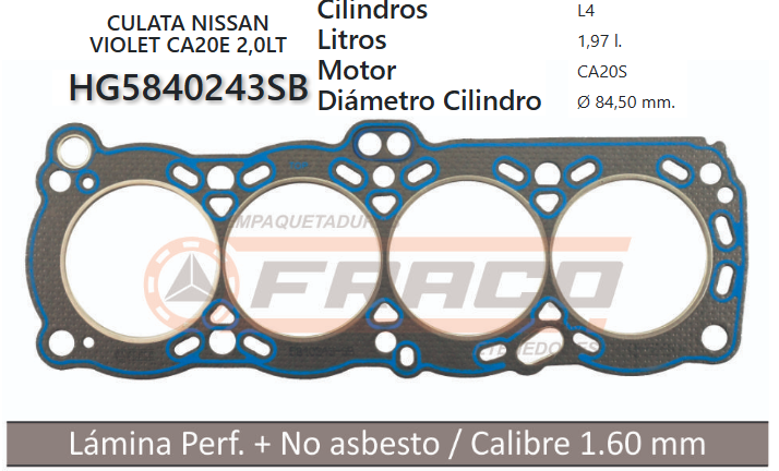 JUNTA DE CULATA NISSAN STANZA CA20E 2.0L 87/89