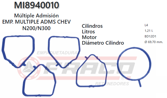 JUNTA DE ADMISION CHEVROLET SPARK N200/300, BD12D1, GT, 1.2L, 09UP (set)