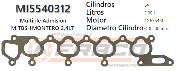 JUNTA DE ADMISION MITSUBIHI LANCER 4G64K 2.4 96UP