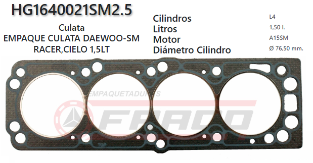 JUNTA DE CULATA DAEWOO RACER G15MF, CIELO 1500CC (2.5MM)